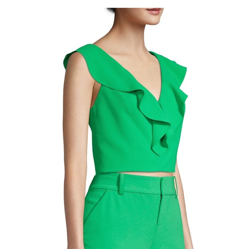 New❣️ Alice + Olivia Pria Cropped V-Neck Ruffle Top - Picture 6 of 8